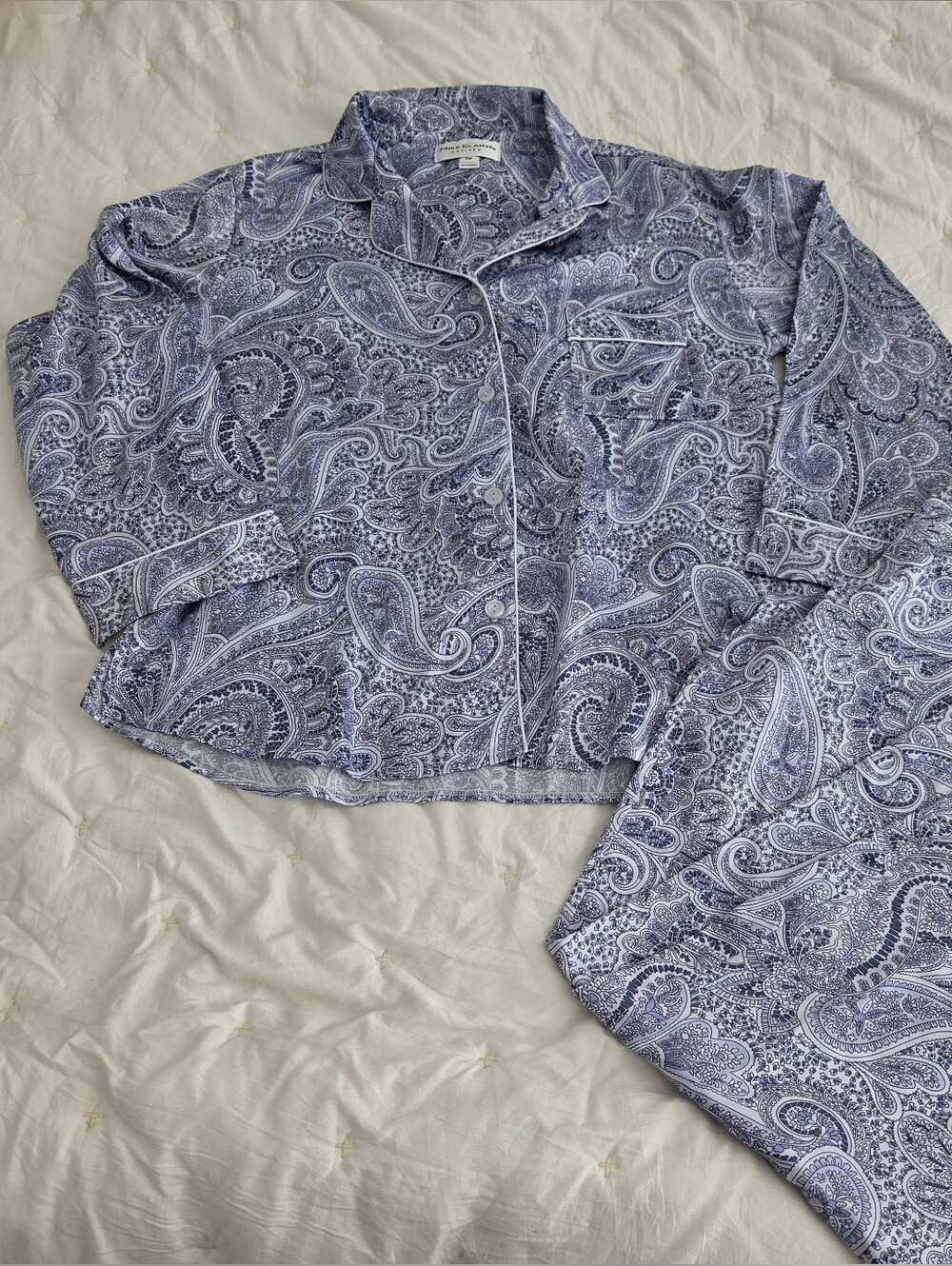 Miss Elaine Petite Paisley Pajama Set - Light Blue and White